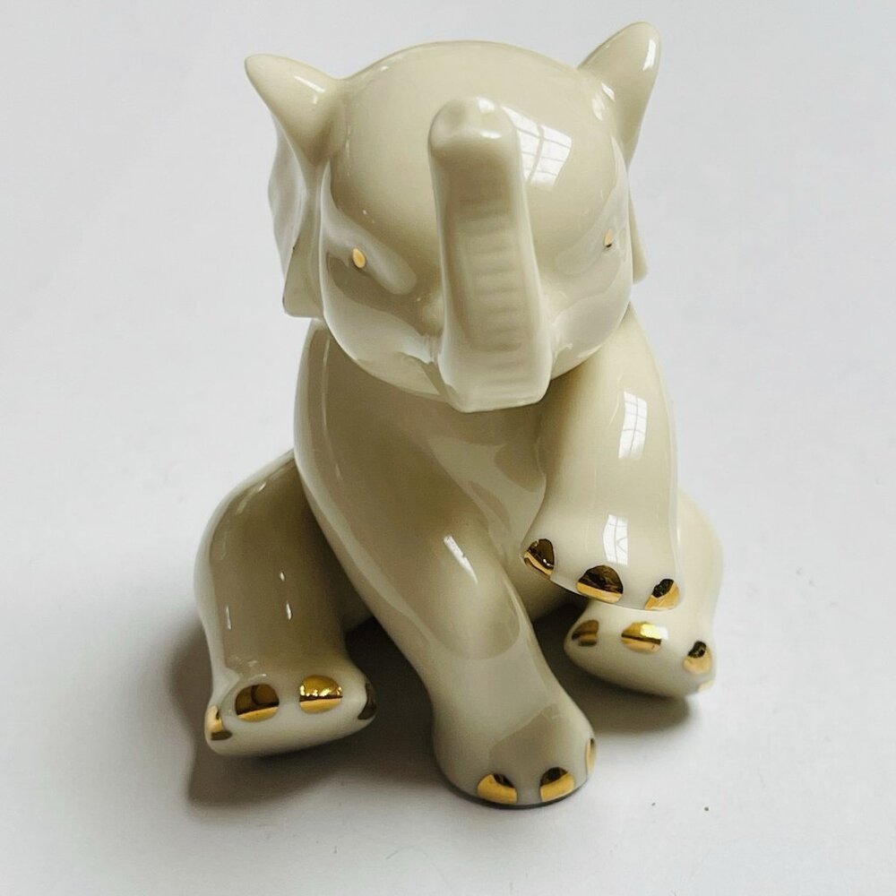 Vintage Lenox Elephant Porcelain Figurine Trunk Up White Gold‎ Hand Painted - Picture 3 of 8